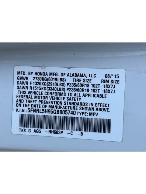 2016 Honda Odyssey Touring