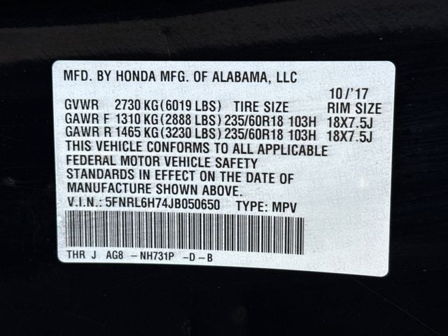 2018 Honda Odyssey EX-L w/Navigation and Rear Entertainment System