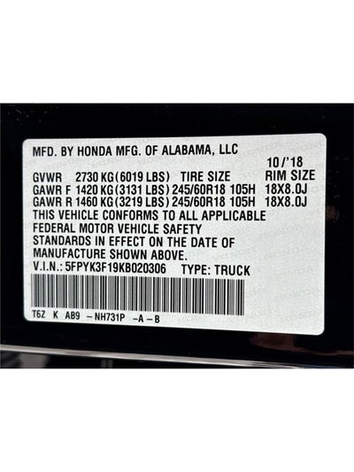 2019 Honda Ridgeline Sport