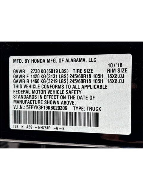 2019 Honda Ridgeline Sport