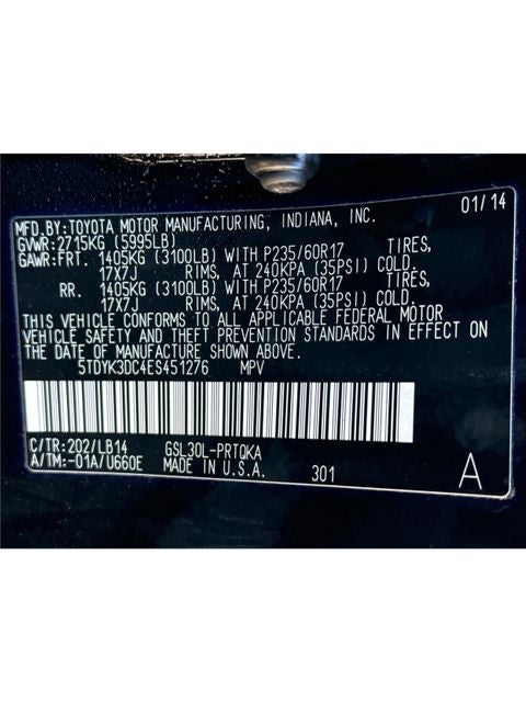 2014 Toyota Sienna XLE 7 Passenger