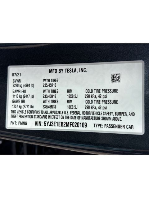 2021 Tesla Model 3 Long Range